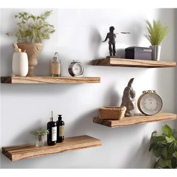 Wood Floating Shelves for Wall, Wooden Wall Shelves for Bedroom, Set of 6 - Picture 7 of 8